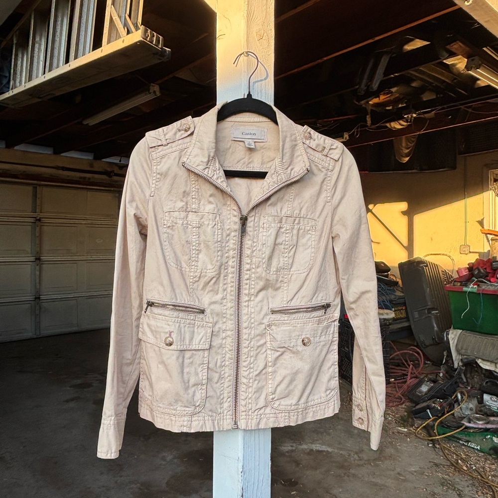 Beige Y2K Biker Cargo Jacket